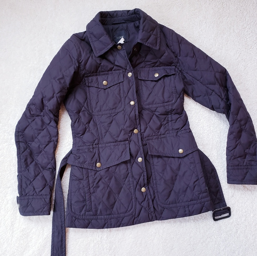 J. Crew Quilted Belted Puffer Jacket in Navy